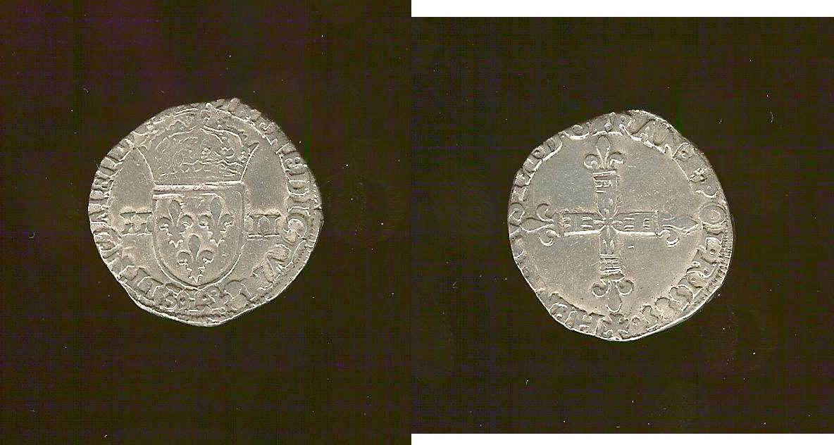 Henri III quarter ecu 1585 Bayonne gVF